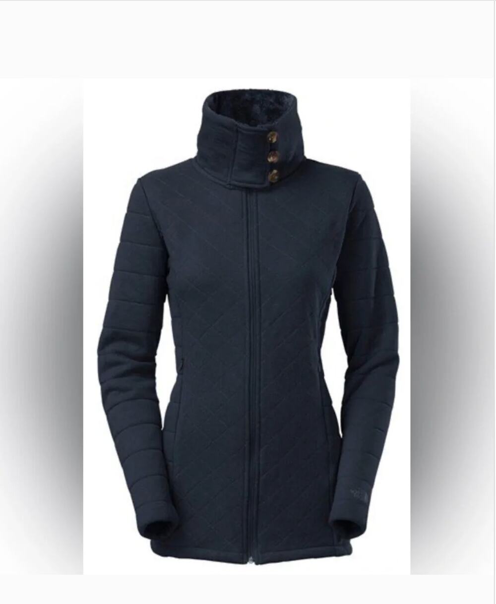 North Face Womens Coraluna Quilted Fleece Jacket M Black TNF Camp Hike